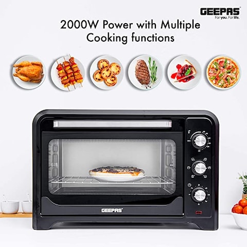Geepas 42L Mini Oven &amp; Rotisserie &ndash; Electric Oven 2000W &amp; 60 Minutes Timer &ndash; Grill Function &amp; 6 Selectors For Baking, Roasting &amp; Grilling - Accessories Included &ndash; 2 Years Warranty