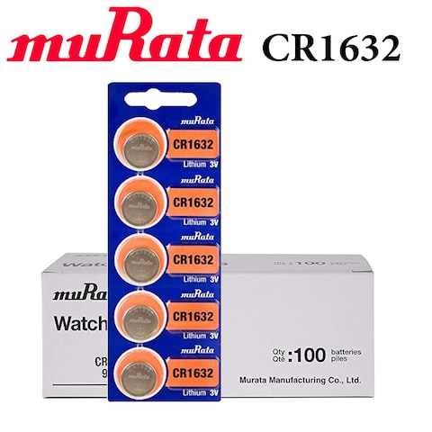 موراتا 100 قطعة بطاريات ليثيوم 3 فولت CR1632