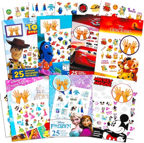 Classic Disney Tattoos Party Favors Mega Assortment ~ Bundle Includes 14 Favorites Temporary Tattoo Sheets Featuring Toy Story, Frozen, Cars, Lion King And More (Over 175 Tattoos!)