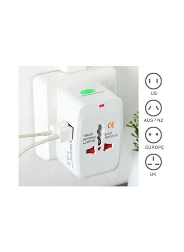 Generic 2 USB Power Socket Charging Port All In One Universal Adapter White