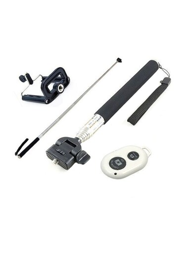 Generic - Selfie Stick Monopod With Bluetooth Shutter Remote Black/White