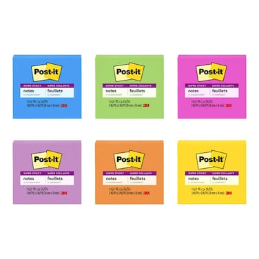 3M Post-it Super Sticky Notes 654-SSMPDQ Assorted 3x3inch 76x76mm 90 Sheets 6 PCS