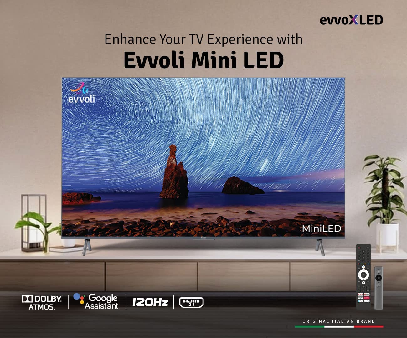 Evvoli 85 Inch, 4K, Mini LED Android Smart TV, 85EV600MA (Dolby Vision-Atoms, HDR 10+, 120HZ With Remote Laser Pointer)