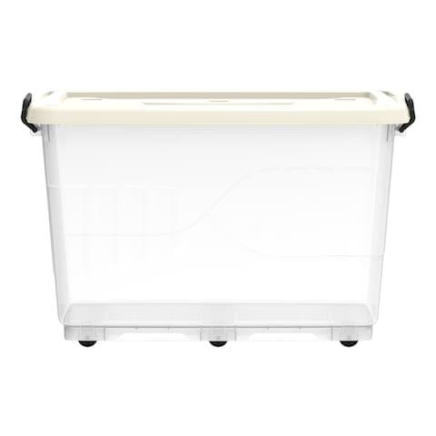 Cosmoplast Plastic Storage Box With Wheels And Lockable Lid White And Clear 82L
