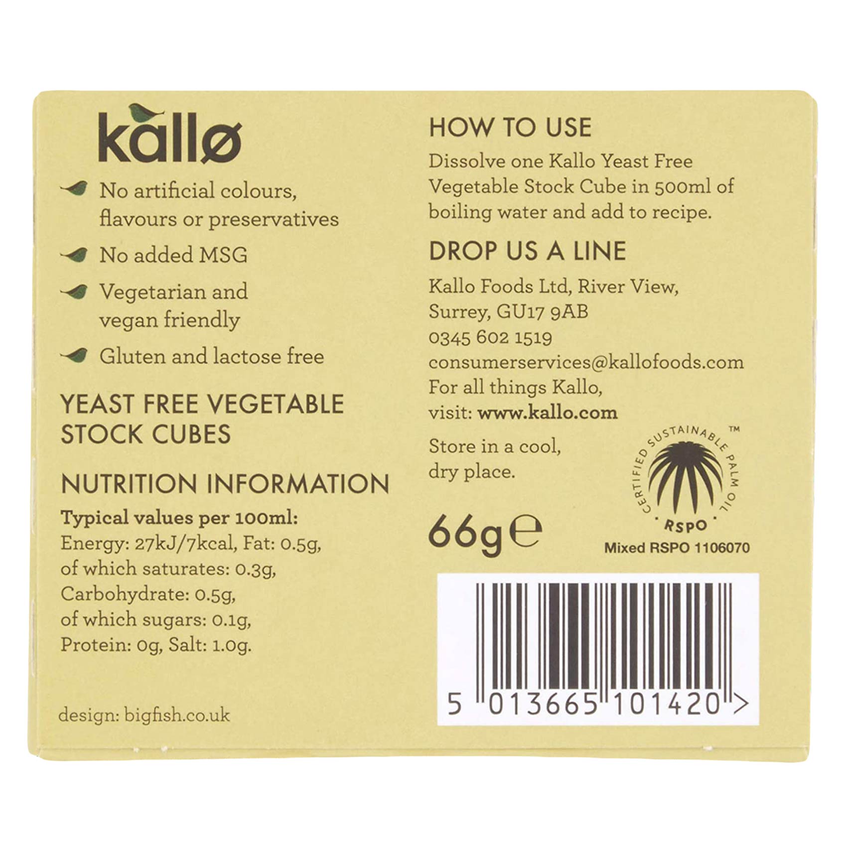 Kallo Stock Cube Yeast Free Vegetable 66 Gram product thumbnail 2