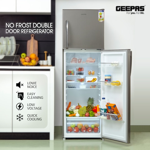 Geepas GRF3207SSXXN 320L Free Standing Durable Double Door Refrigerator,  Quick Cooling, Low Noise, Low Energy Consumption, Defrost Refrigerator   1 Year Warranty