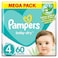 Pampers Aloe Vera Taped Diapers, Size 4, 9-14kg, Mega Pack, 60 Diapers &nbsp;