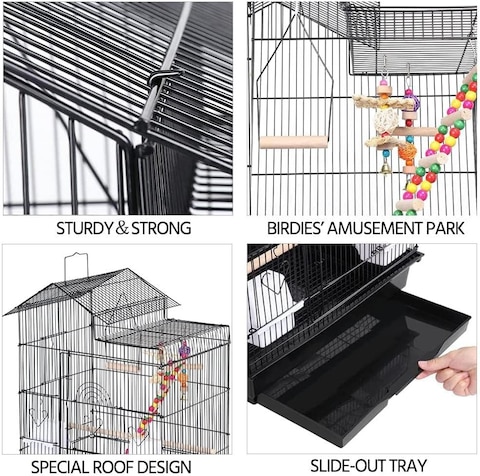 Egardenkart® Roof Top Large Bird cage with Rolling Stand for Cockatiel Sun Conure Parakeet (Black)
