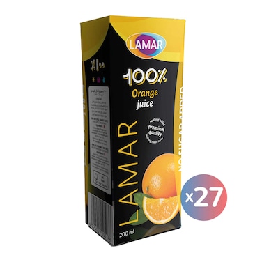 Lamar Orange Juice 100% - 200 Ml x 27 Pieces