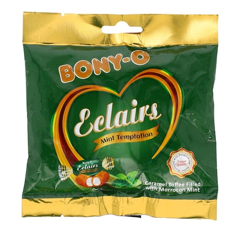 Bony-O Eclairs Mint Temptation Caramel Toffee Filled With Morrocon Mint 105 gr