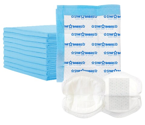 Star Babies Pack of 2 (15pcs Printed Disposable Changing Mats + 15pcs Disposable Breast Pads)
