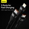 Baseus 100W Flash Series II Two-for-Three Fast Charging USB Type C Data Cable Compatible For iPhone 15/14/13/12/11 Series/MacBook/iPad/Samsung/Huawei And More 1.2 m Length, Black