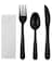 [50 Pack] Black Plastic Cutlery Set with Napkin - Knife Fork Spoon Napkin Set -Disposable Cutlery Set