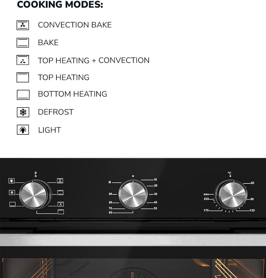 MILLEN Built In Electric Oven 7 Cooking Modes, 78L - 3 Year Warranty, SCHOTT Inner Glass, MEO 6001 BL