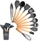 LIYING Cooking Utensils Set, 12 Pcs  Silicone Kitchen Tool Set Non-Stick Heat Resistant Silicone Cookwares with Holder &amp; Wooden Handle, Kitchen Gadgets Cookware and Spatula Utensil Set(BLACK)