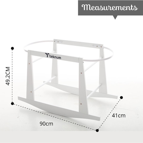 Teknum Infant Wicker Pod Moses Basket with White Waffle Beddings &amp; White Rocker Stand - Wooden Grey