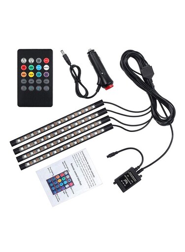 Generic 4 In 1 LED Car Internal Light Of 16 Colour With Remote Control Strip LED