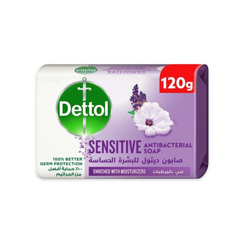 Dettol Sensitive Antibacterial Bathing Soap Bar, Lavender &amp; White Musk Fragrance, 120g