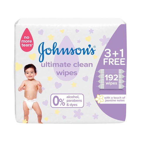 Johnson&#39;s Ultimate Clean Baby Wipes White 48 Wipes Pack of 4