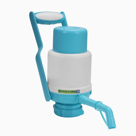 Royalford RF7784 Water Pump With Lock- Dolphin water pump Water Bottles Pump Manual Water Bottle Pump, Easy Drinking Water Pump, Easy Portable Manual Hand Press Dispenser Water Pump White &amp; Blue