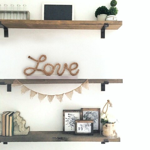 LOVE Light Up Sign Rope Writing White Wood with Yellow LED Lights Valentine&rsquo;s Gift 30x13cm