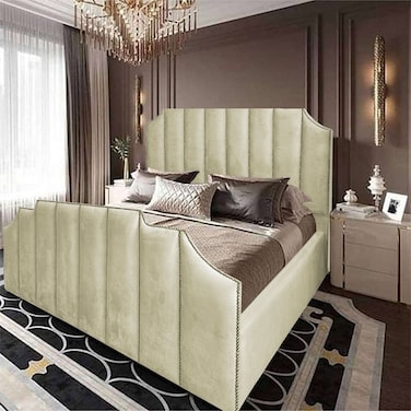 In House Taj Velvet Bed Frame - Queen - 200x160 cm - Beige