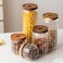 1Chase Borosilicate Stripe Glass Food Storage Jar With Acacia Wood Air Tight Lid, Handmade Glass Canister For Kitchen Pantry Organizer, For Storing Pasta, Nuts, Coffee, Snacks, Set Of 2, (900 ml)
