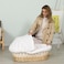 Teknum Infant Wicker Moses Basket with White Waffle Beddings &amp; White Rocker Stand - Wooden Brown