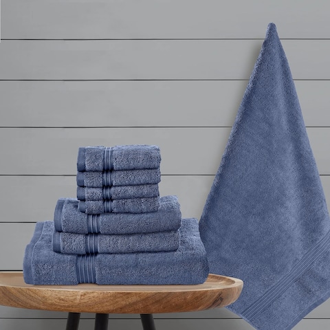 Comfy 8 Piece Highly Absorbent Combed Cotton 550 GSM Hotel Quality Towel Set - Dark Blue