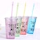 Ice Cup, Acrylic Frosty Freezing Gel Ice Cup with Straw and Lid for Juice, Soft Drinks, Water, 450 ml (Random Color)