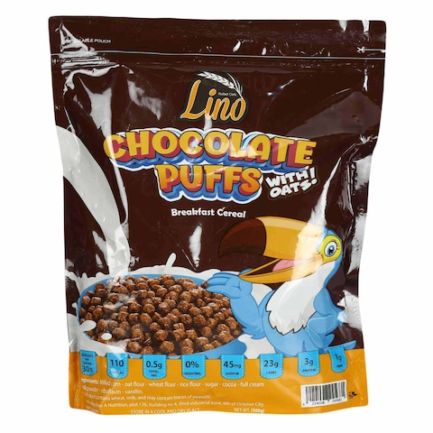 Lino chocolate puffs breakfast cereals with oats, 375 grams