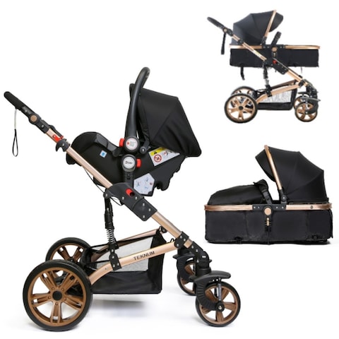 Teknum 3 in 1 Pram stroller - Black + Infant Car Seat