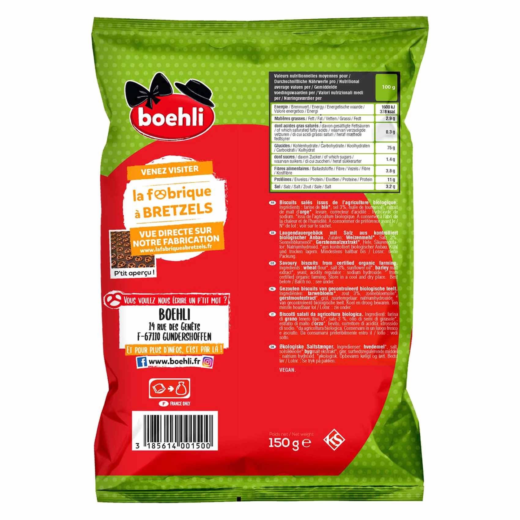 Boehli Organic Salted Pretzel Sticks Bag 150g