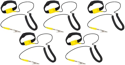 Aiwanto Anti Static Wrist Strap 5 Pack Adjustable ESD Wrist Band Comfortably Grounding Bracelet to Protect Your PC Computer(Yellow)