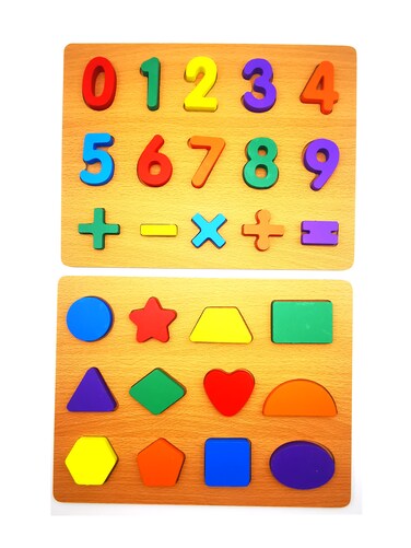 Buy Wooden Numbers and Shape Puzzles Set Toddler Wood Learning