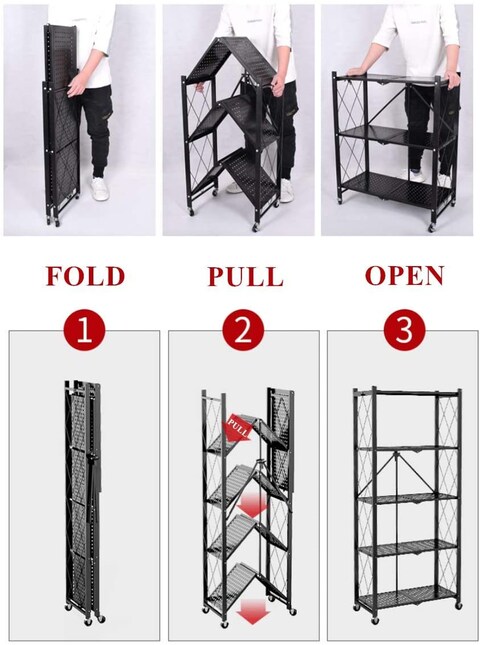 4-Tire Kitchen Microwave Racks Shelving Storage Unit Foldable Bread Racks, Storage Racks, Trolleys, Metal Organizer Wire Rack for Home Kitchen