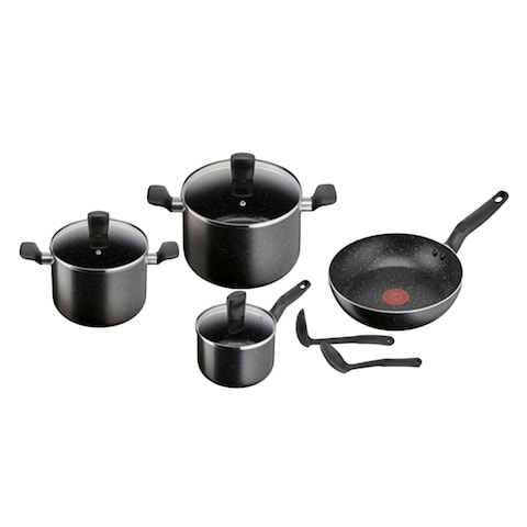 Tefal Dark Stone Cookware Set 9 Pieces Black