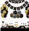 Doreen BLACK and GOLD PARTY DECORATIONS Perfect Adult Birthday Decorations |Happy Birthday Banner Black,Gold Balloons and Paper Pom Poms Party Supplies for Birthday Decoration(GC782A)