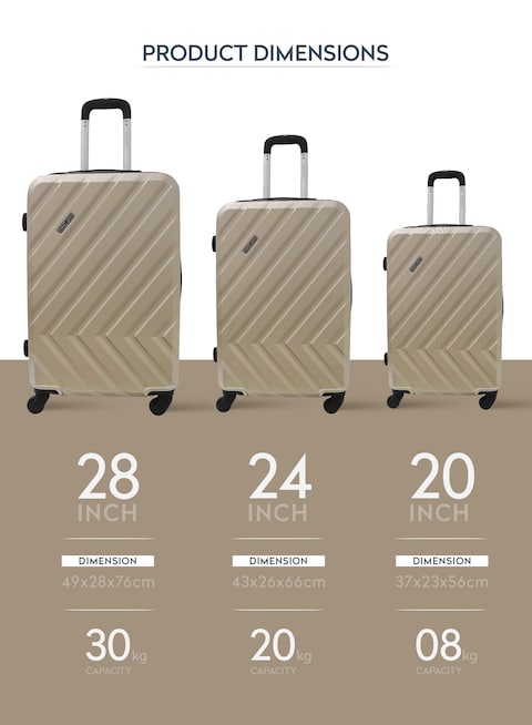 3-Piece Hard side ABS Luggage Trolley Set 20/24/28 Inch Gold