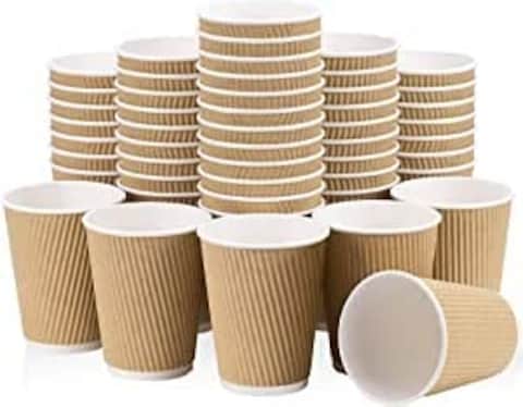 Yesocea [50 Cups] 12 oz. Kraft Disposable Coffee Cups - Triple Wall Ripple Paper Cups for Tea, Drinks To-Go