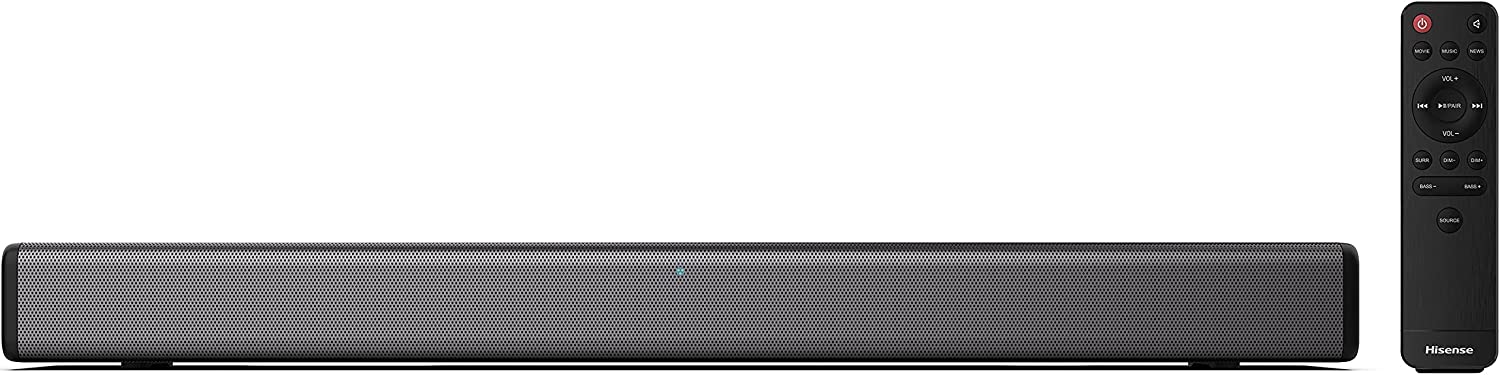 Hisense HS214 2.1ch Sound Bar With Built-In Subwoofer, 108W, All-In-One Compact Design With Wireless Bluetooth, Powered Dolby Audio, HDMI ARC/Optical/AUX/USB, 3EQ Modes, 43-Inch