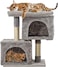 Cat Tree Tower for Indoor Cats with Double Private Cozy Cat Condo with Open Large bed perch and scratching post 65 cm cat tower ,Grey color