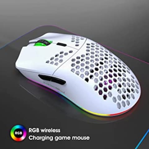 HXSJ T66 RGB 2.4G Wireless Gaming Mouse RGB Lighting Charging Mouse with Adjustable DPI Ergonomic Design for Desktop Laptop (White)
