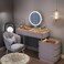 AWD Sleek Modern Dressing Table with Chair Retractable Mirror and Lighted Countertop - Gray