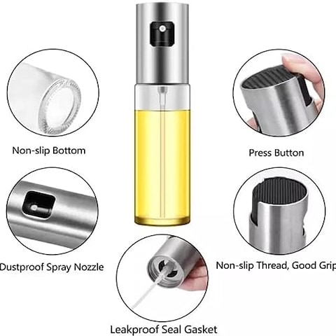 Oil Spray Dispenser, Leak Proof Stainless Steel Olivia Oil Transparent Bottle Baking Olive Oil Spray Bottle, Vinegar Glass Dispenser for Cooking/Salad/Baking Pan/BBQ (100ml)