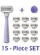 Flamingo 5-Blade Razors for Women, 1 Razor Handle + 13 Cartridges +1 Shower Holder - Lilac