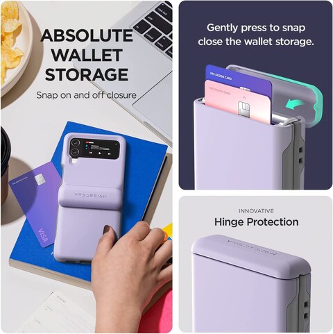 VRS Design Terra Guard Modern GO, Hinge Protection, Designed For Samsung Galaxy Z Flip 4 Case Cover Wallet With 2 Card Holder Slot - Purple