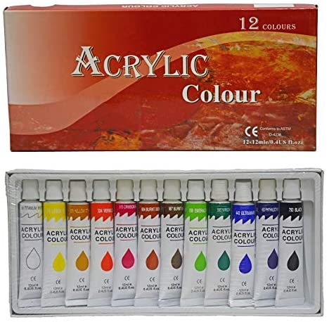 Generic Acrylic Colour Tube Paint Set 12 Colours X 12 ml