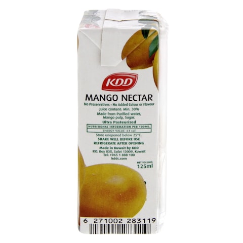 KDD No Added Sugar Mango Nectar Juice 125ml x Pack of 6