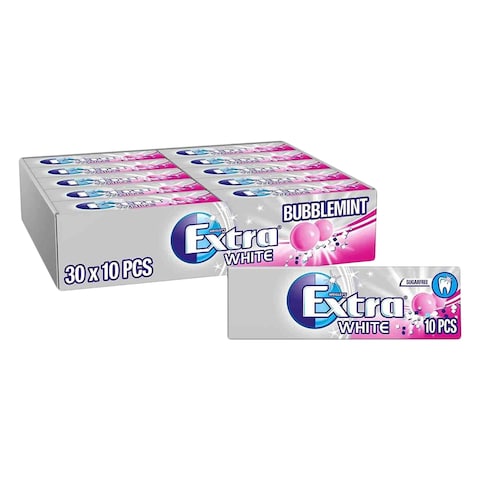 Wrigley&#39;s Extra White Bubblemint Flavoured Chewing Gum - 14 Grams - 30 Counts